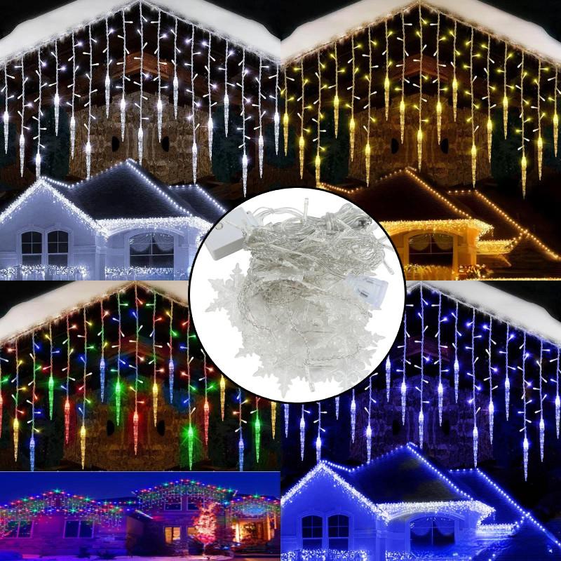 Светодиодные рождественские гирлянды-сосульки Окно Падающий дождь Уличный Сад Вечеринка Домашний декор