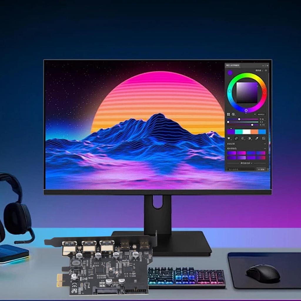 PCIe To USB 3.2 Gen 2 Expansion Card 20Gbps 5-Port PCI Express A for Desktop PC with USB Type A/C Ports