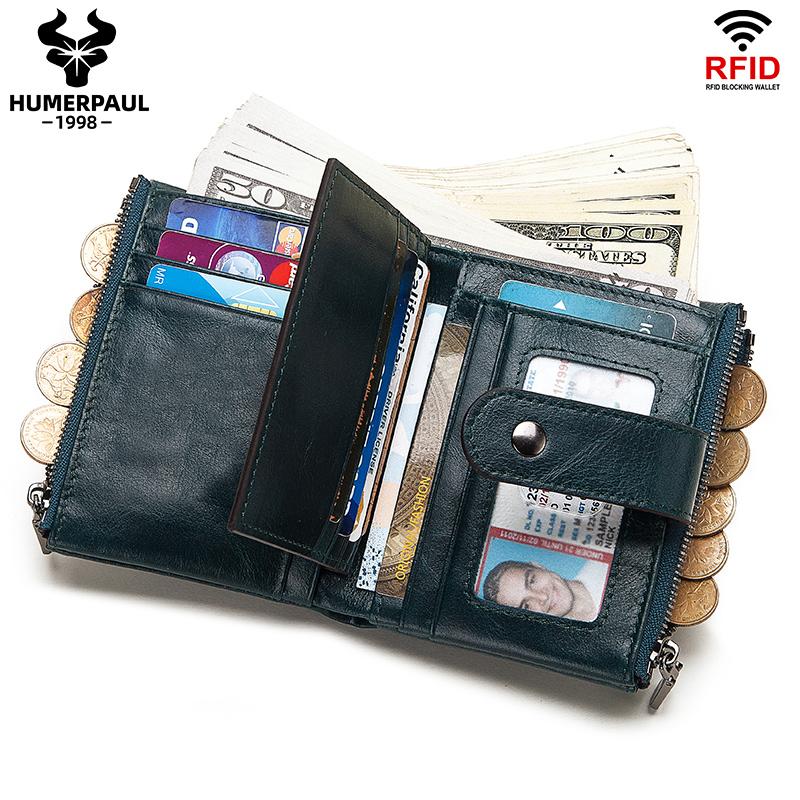 Humerpaul Кошельки женские из натуральной кожи RFID, маленькие, короткие, держатели для карт с цепочкой для монет, мужские, качественные