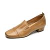 Cow Skin Fashion Spring Autumn Thick Med Heels Women Round Toe Retro Fashion Pumps