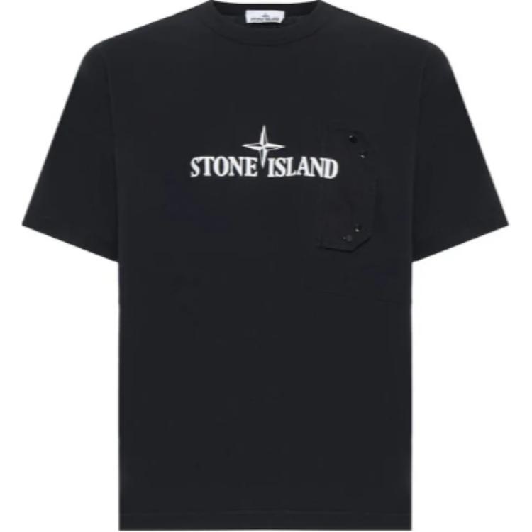 STONE ISLAND Мужская футболка с логотипом, круглым вырезом и коротким рукавом, топы, черная 811521079-V0029