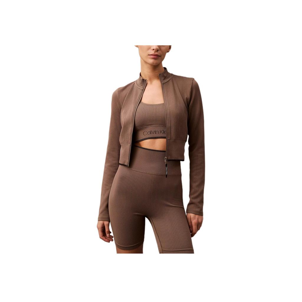 Calvin Klein Короткая приталенная куртка с воротником-стойкой и длинным рукавом, женские куртки цвета хаки 404F406-030