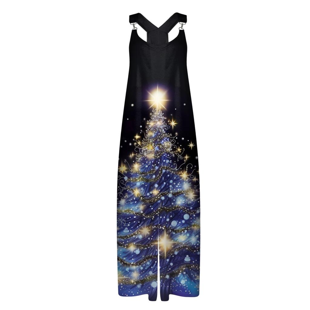 Женский рождественский комбинезон Small Fresh Star Christmas Tree Print Retro Jumpsuit