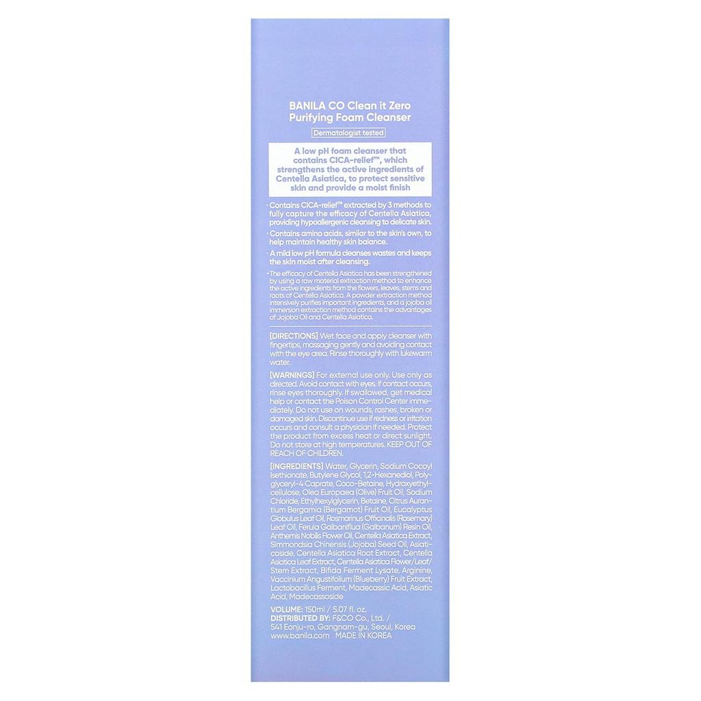 BANILA CO Clean It Zero, Purifying Foam Cleanser, 5.07 Fl Oz (150 Ml)