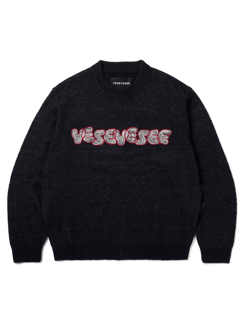 YESEYESEE Marble Pattern Logo Knit Pullover Black