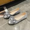 Women's Fashion Mary Jane Shoes Fall New Square Head Light Cut Sequin Butterfly-knot Soft Soled Flats