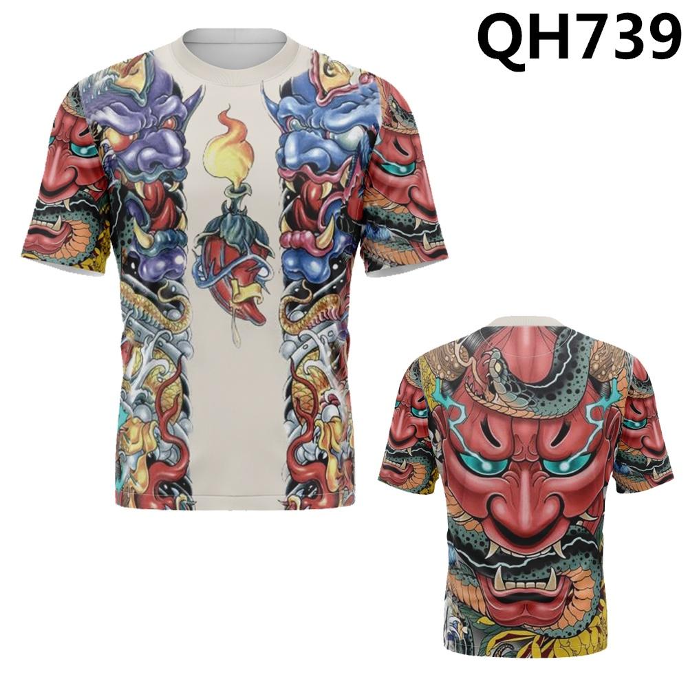 Японская татуировка Half Armor Prajna 3D Printed Print Pattern Summer Harajuku Casual Short Sleeved T Shirt Top