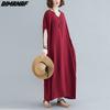 DIMANAF 2021, женское платье больших размеров, богемный пляжный летний сарафан в Корейском стиле, однотонное платье макси, свободный дизайн, повседневное длинное платье