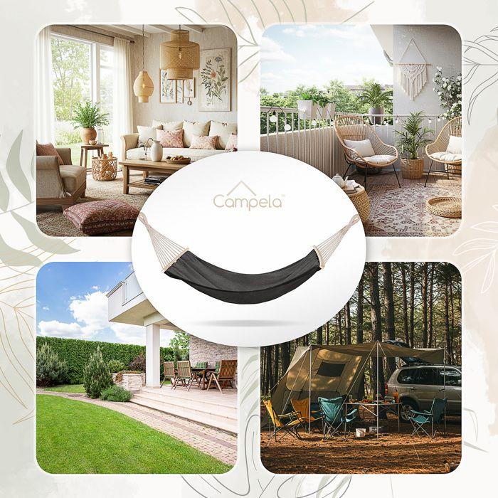 Hamac de jardin et camping 2 personnes 200x150 cm 240 kg Gris - Campela (CA1701GRY)