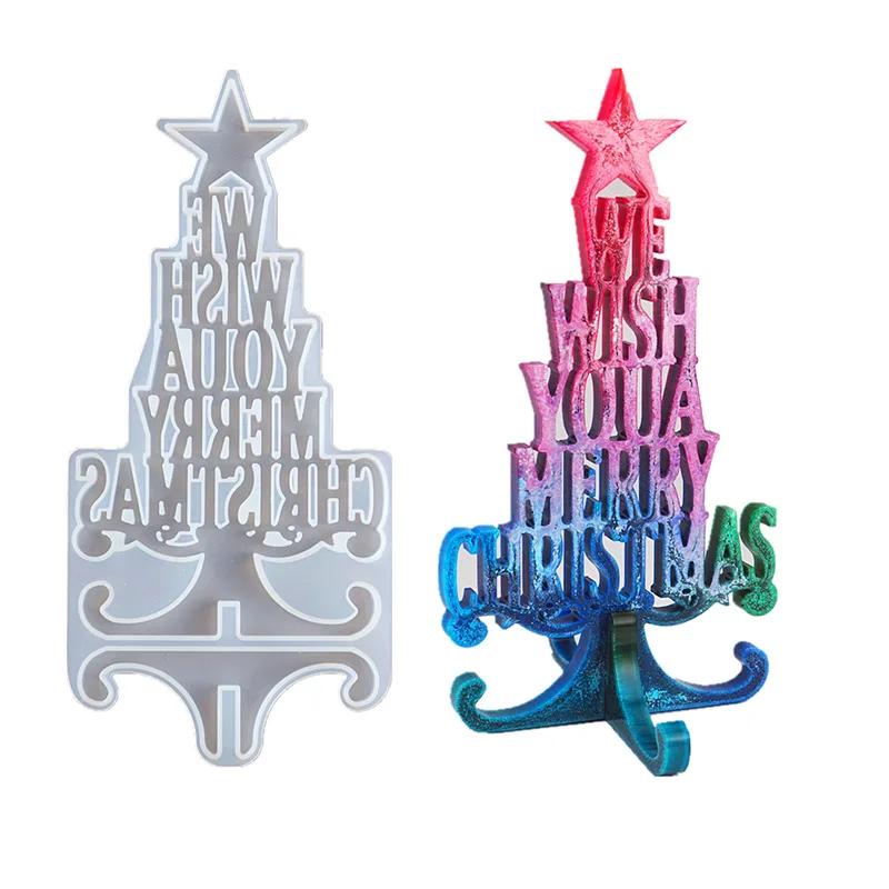 DIY Crystal Epoxy Resin Christmas Tree Letter Desktop Ornaments Decoration Christmas Silicone Mirror Mold