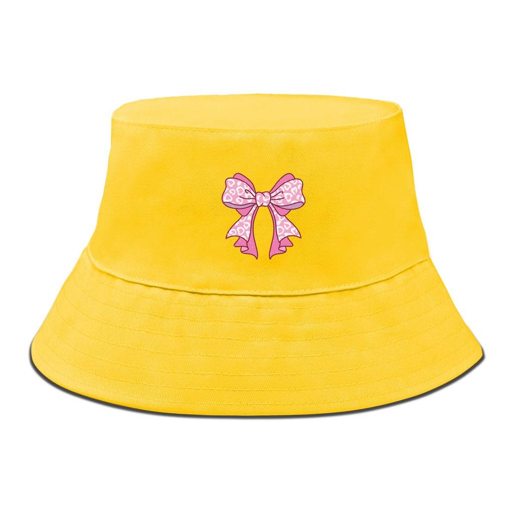Bucket Hat With Bowknot Pattern Print , Sun Cap Trendy Summer Candy Color Beach Hat