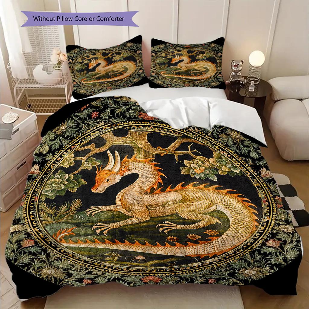 Medieval Gothic Fantasy Dragon bedding, duvet cover, pillowcase, home decoration, birthday gift (1 * duvet cover+2 * pillowcase, coreless)