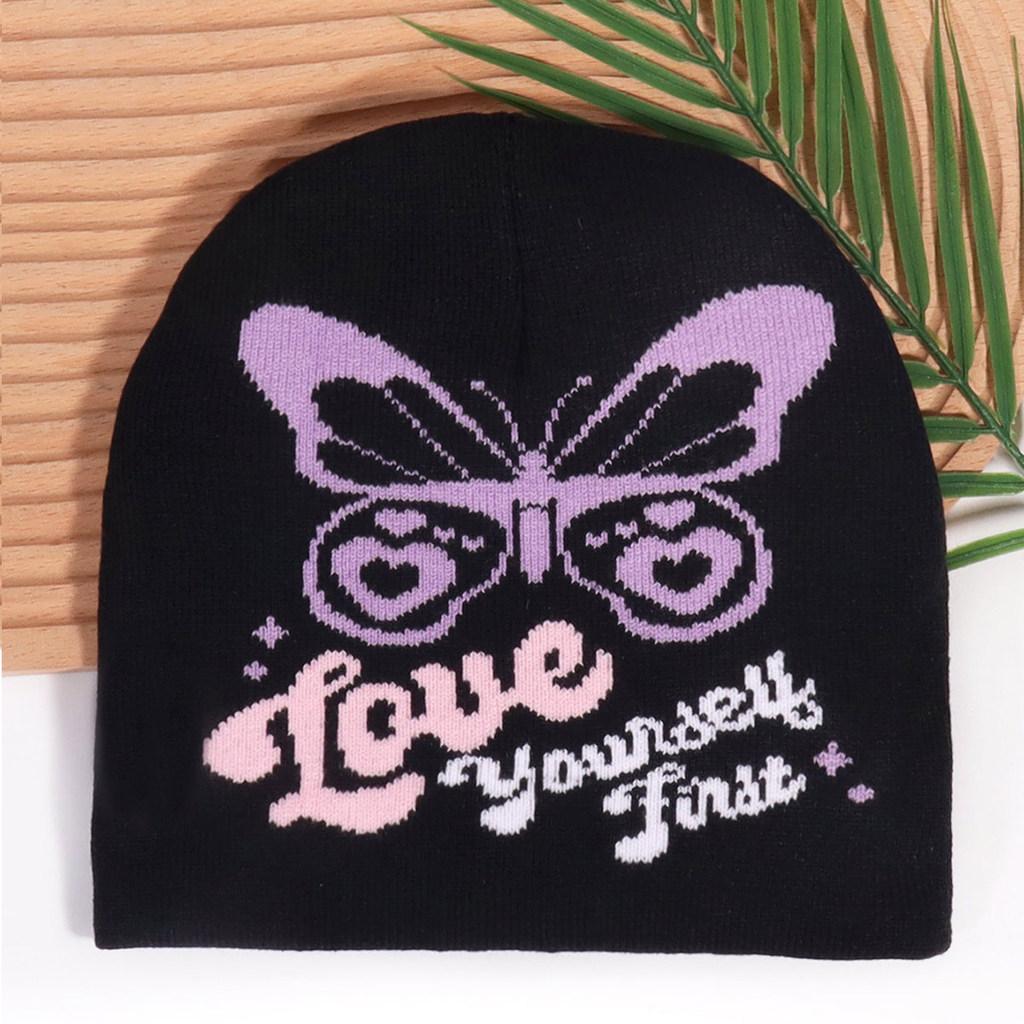 Butterfly Pattern Knit Hat For Women Men Warm Beanie Winter Autumn Street Style
