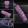 Bling Women Car Accessories Auto Handbrake Gear Shift Rearview Mirror Armrest Cover Shoulder Pad Pink Rhinestone Decoration Set
