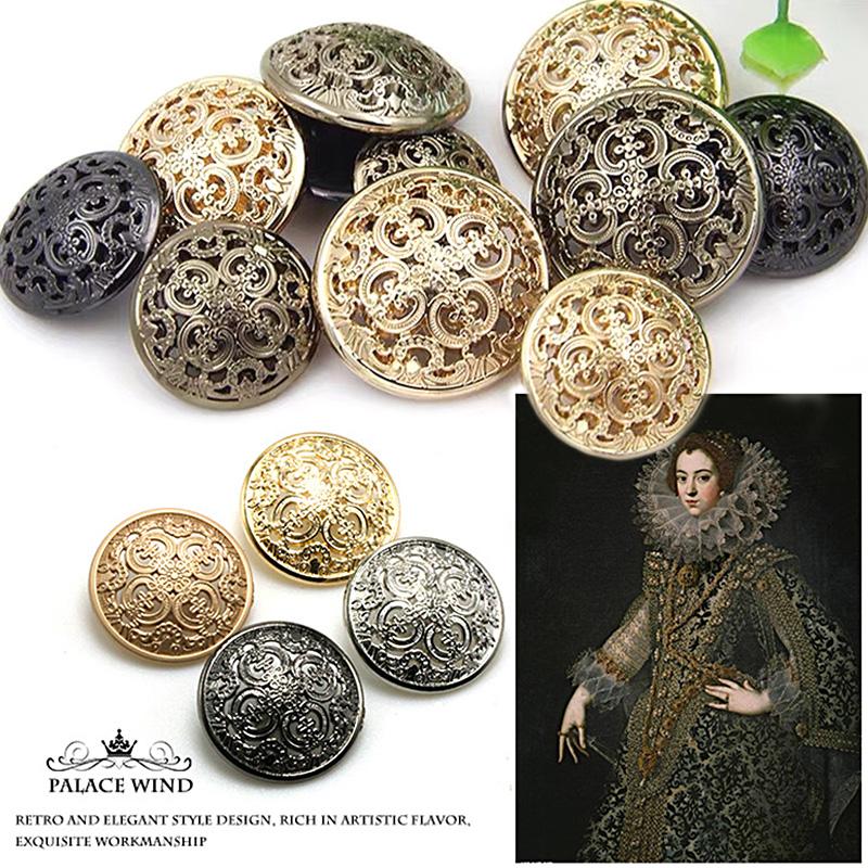 10PCS Carved Golden Hollow Buttons Clothing Handmade Sewing DIY Fashion European Decorative