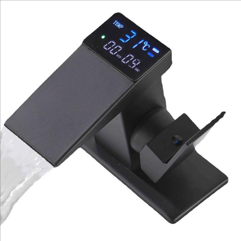 Смеситель для раковины в ванной с LED цифровым дисплеем температуры, краны для раковины, устанавливаемые на столешницу, водопадные смесители