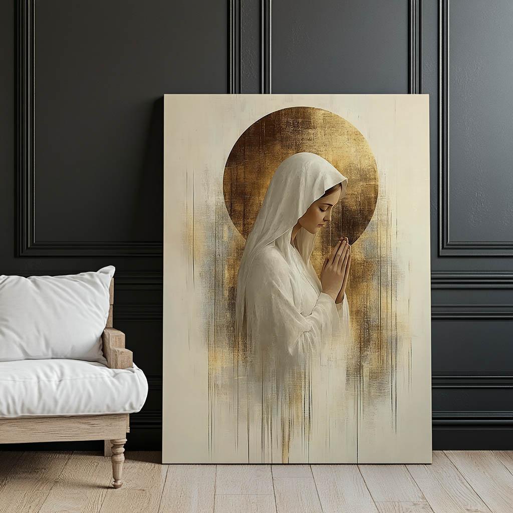 Modlitwa W Ciszy - Maryja Modlitwa W Ciszy - Maryja, 40X50 Cm, Rama Aluminiowa Złota, Papier Matowy 230 Gsm