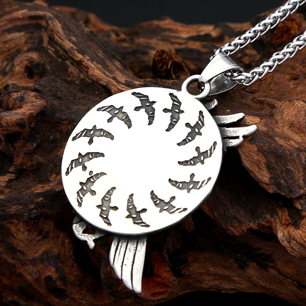 Панк Винтаж Скандинавский Один Ворон Ожерелья Для Мужчин Женщин Нержавеющая Сталь Викинг Руна Подвеска Амулет Ювелирные Изделия Подарки Дропшиппинг
