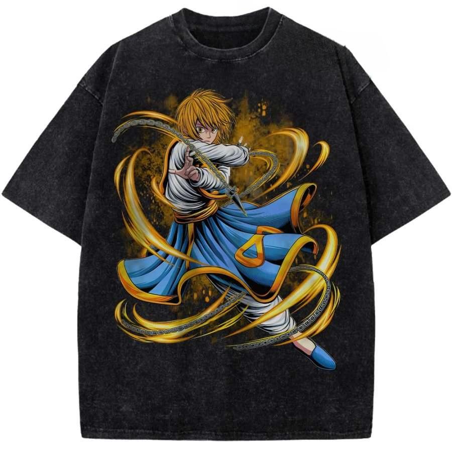 Футболка с принтом Killua Zoldyck Hunter x Hunter Аниме Одежда Мужская Хлопковые Футболки Винтажная Стирка Футболка Харадзюку Оверсайз Футболка