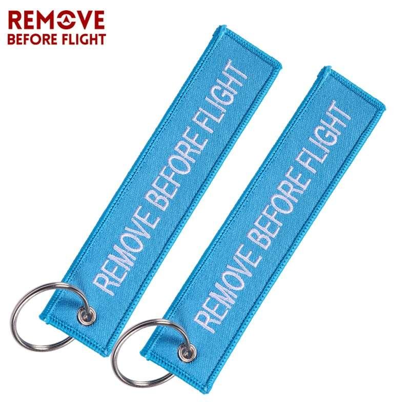 Remove Before Flight 3pcs/set Sky Blue Embroidery Key Fobs Chains Keychains Aviation Gifts