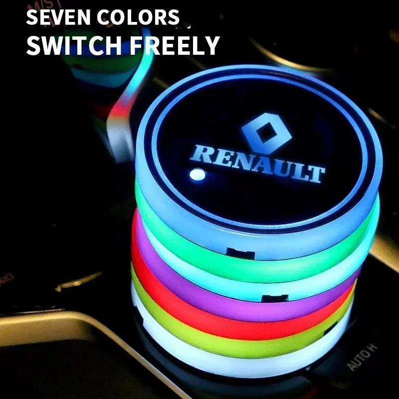 2026 Hot For Renault Hub Caps 1/2pcs Car Coasters with 7 Colors Changing Light For Renault DACIA Scenic Loguna Twingo Symbol Flu