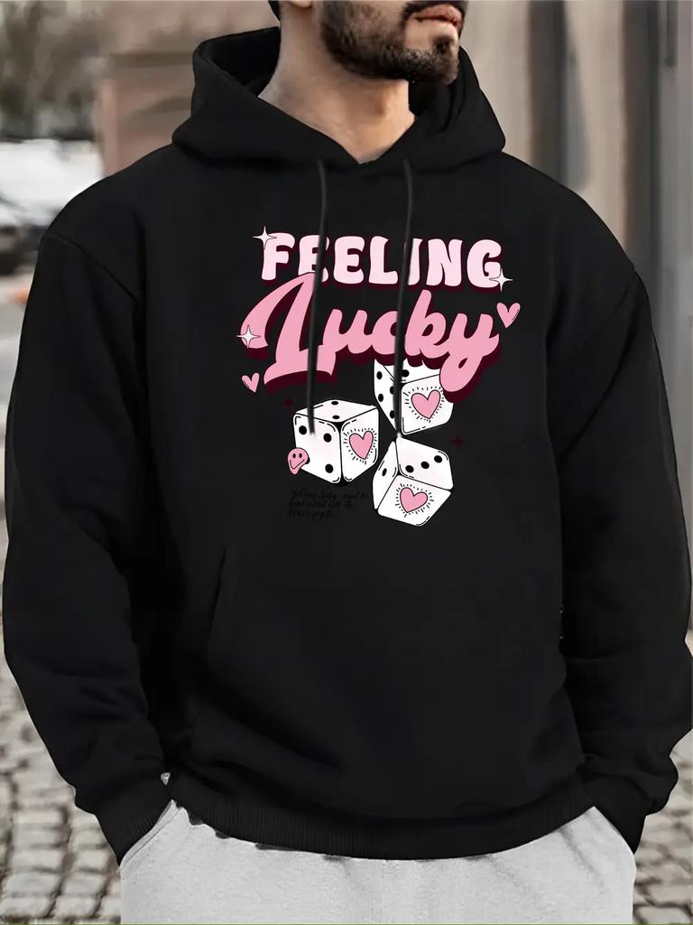 Feeling Lucky Print Hoodie - Casual Drawstring Pullover with Kangaroo Pocket