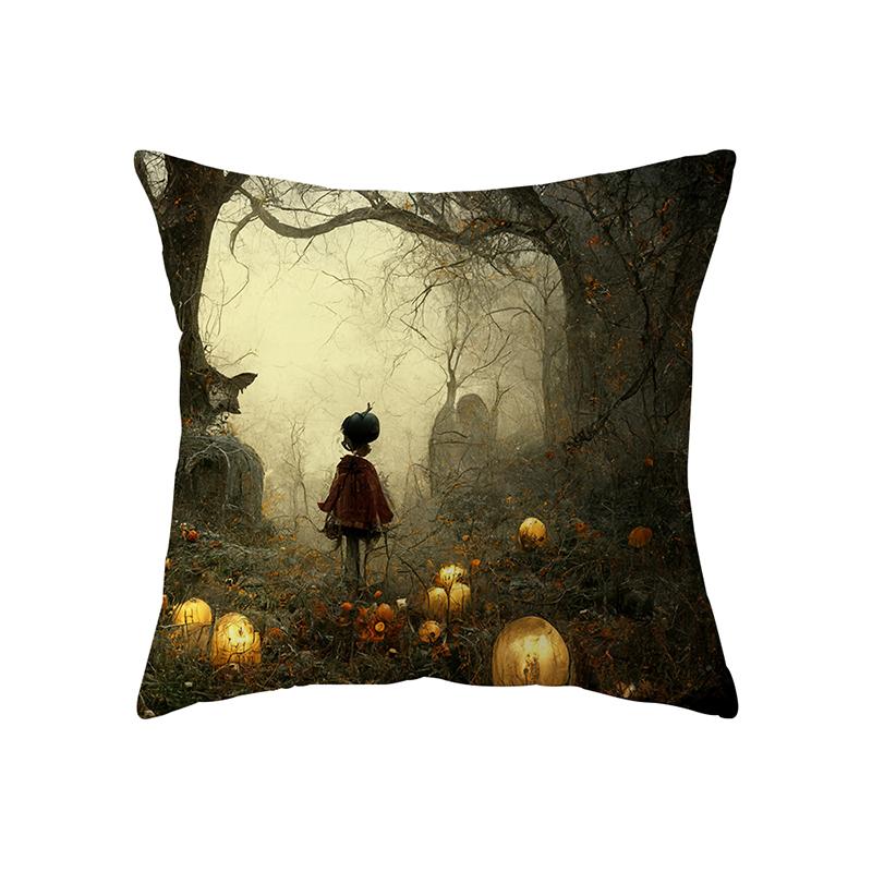 Devil Pumpkin Throw Pillow Cover Witch Halloween Theme Throw Pillow Cover Sofa Chair Bed Cushion Cover Home Decor