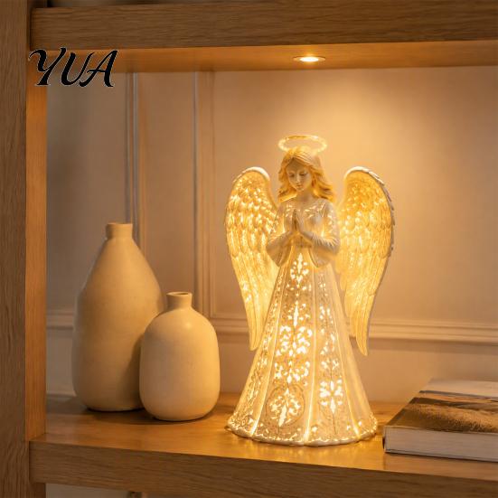 LED Night Light for Bedroom Guardian Angel Figurine with Warm Christmas Decor, Praying Peaceful Keepsake Memorial Lamp Statue Tabletop Home