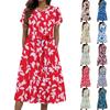 Women's Summer Fashion Round Neck Casual Plant Floral Print Short Sleeve Dress