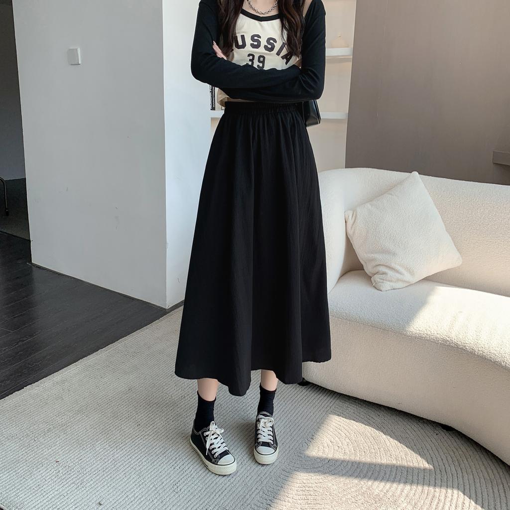 Женская черная эластичная миди-юбка А-силуэта, с высокой талией, для похудения, в форме зонта - Классический расклешенный силуэт для всех случаев