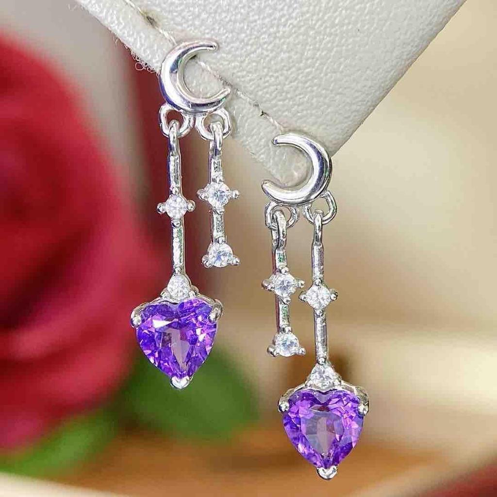 Серьги-гвоздики из серебра S925 с натуральным аметистом для женщин, 2025