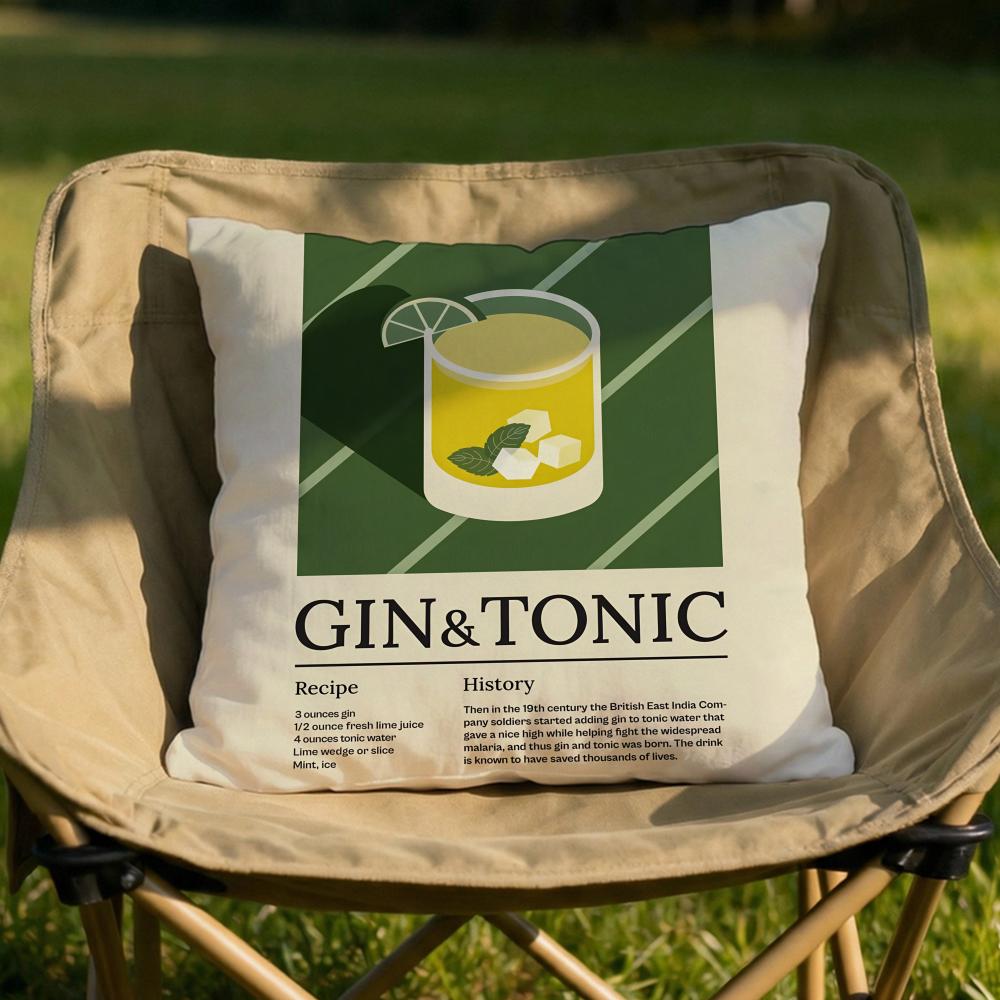 Gin Tonic Cocktail Print Cushion Cover Soft Reversible Durable Pillow Cover MultiScene Use for Home Car Daily Comfort