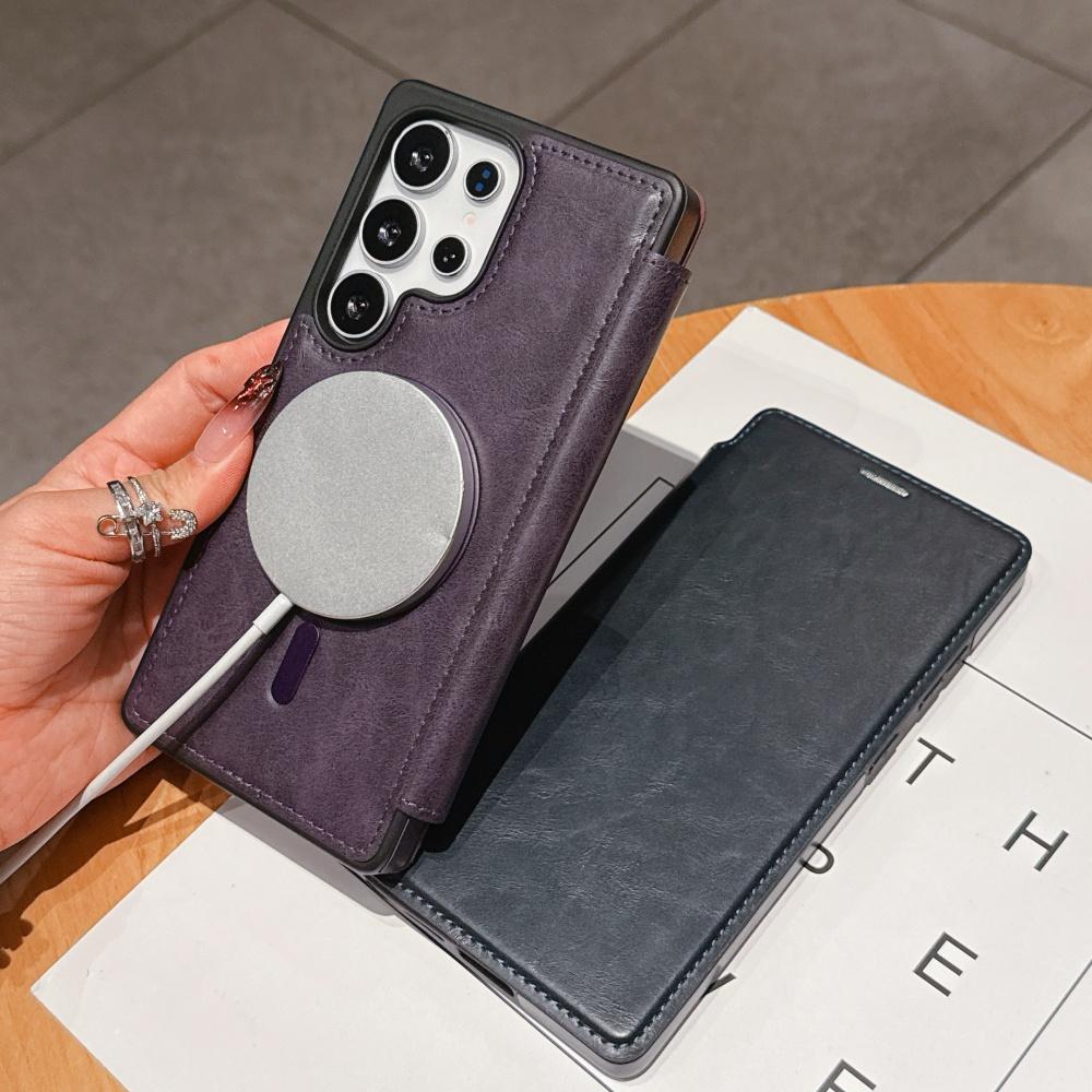 Роскошный кожаный чехол-книжка с отделением для карт для Samsung Galaxy S25 Ultra S24 S23 Plus S22 S25Edge с магнитной застежкой, откидной подставкой и держателем