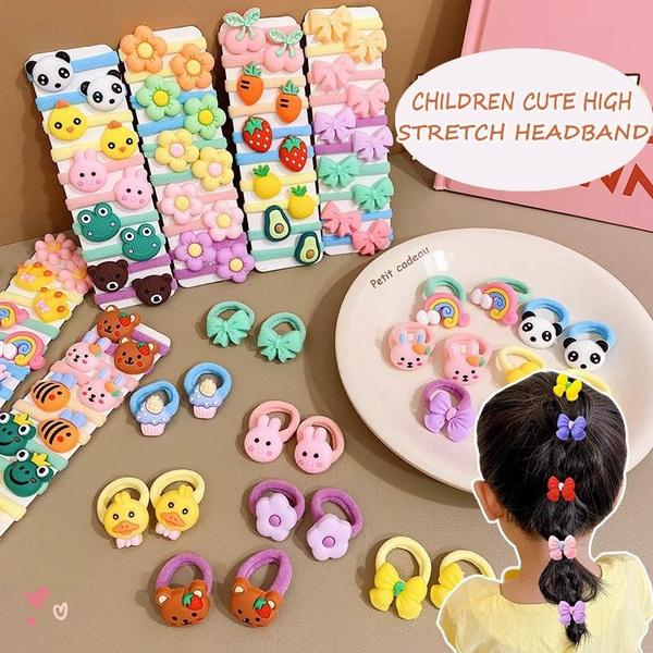 10pcs Children Cute High Elastic Headband Hair Accessories Little Girl Candy Color Trendy Hair Circle Headband