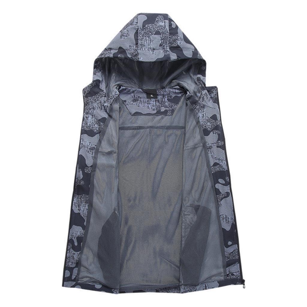 Men's Outdoor Casual Zipper-style Hooded Printed Jacket, Quick-drying Thin Windproof And Waterproof Sports Windbreaker Jacket