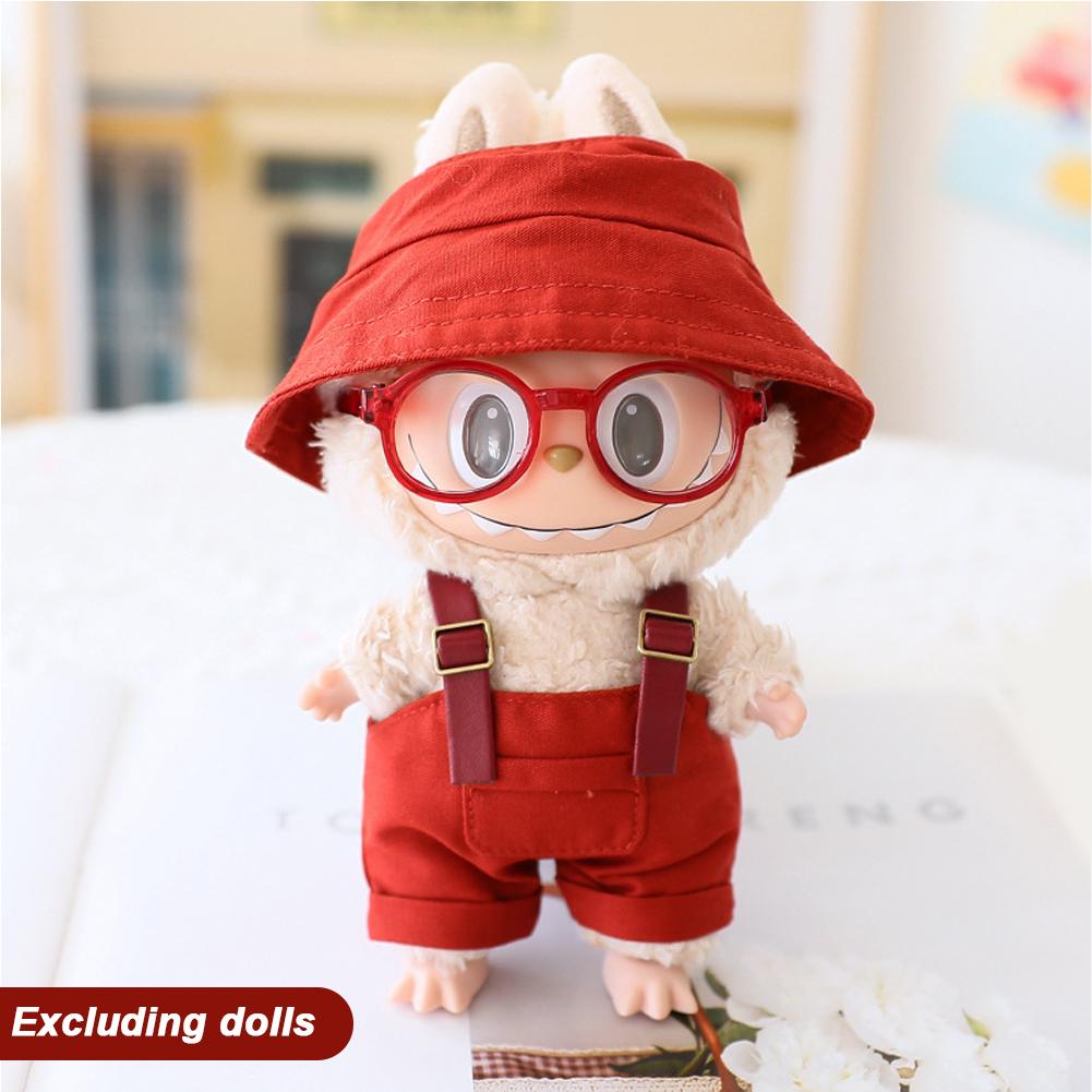 For 17cm Doll Clothes Fashion Bucket Hat Overalls Doll Clothes Color Match Hoodies Dolls Accessories Cute Decoration Little Clothes