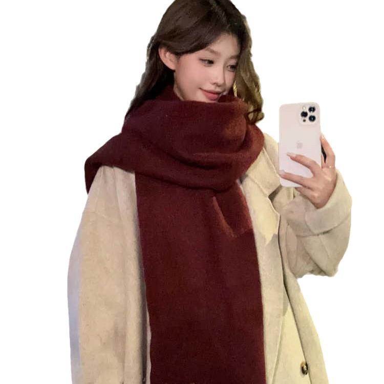 Оригинальный однотонный шарф из смеси шерсти Ice Blue Girl, женский зимний теплый корейский шарф