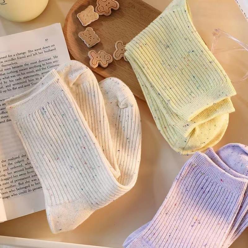 Женские весенне-осенние носки из хлопковой пряжи, милые, однотонные, цилиндрические