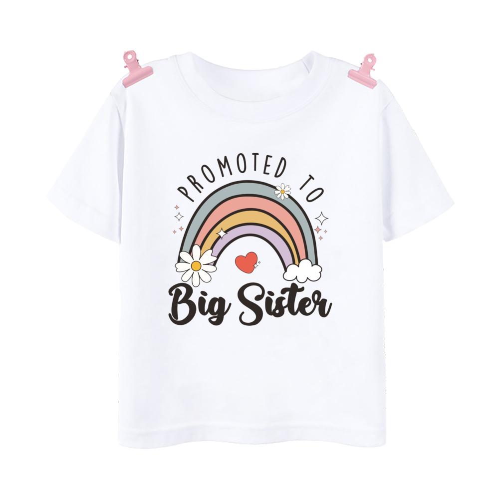 Promoted To Big Sister Printed Baby Announcement Shirt Kids TShirt Children Short Sleeve Tops Girls Tee Shirts Summer Clothes