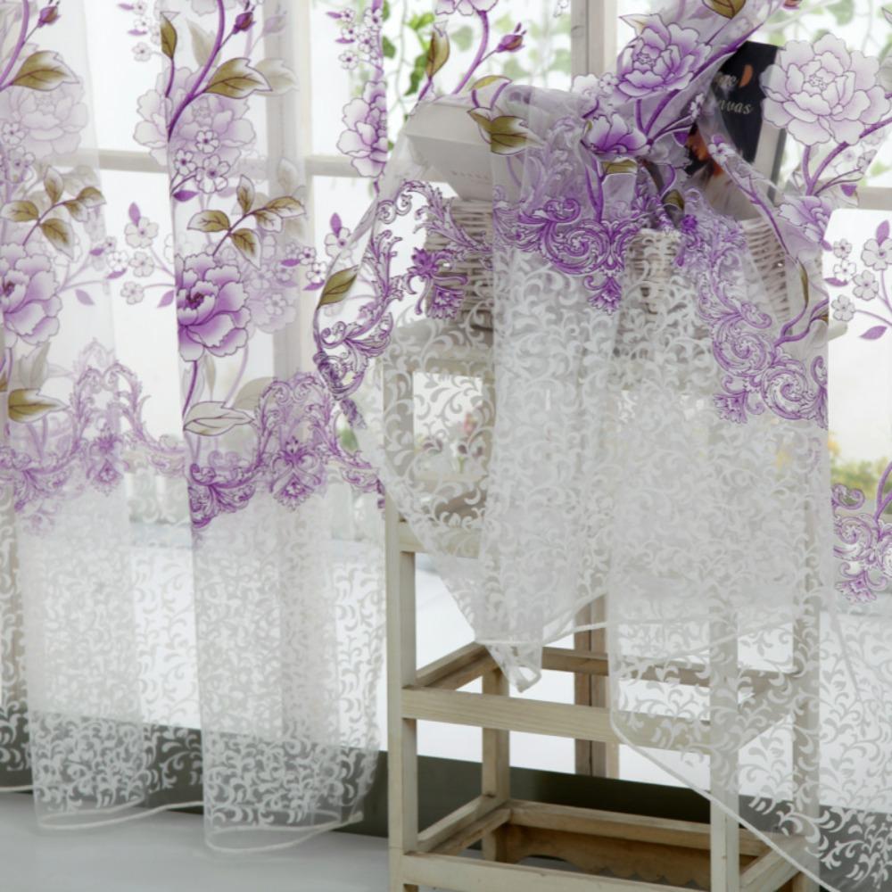 Gauze Peony Tulle Curtain Elegant Transparent Curtain Modern Sheer Curtains  Home Decoration
