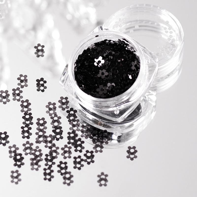 1 Box Black & White Mini Flower Nail Glitters, DIY Floral Nail Art Decor for Party Festival, Beginner & Salon Use