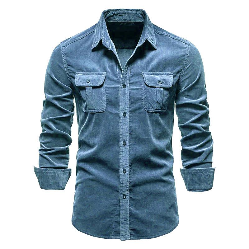 Men's Autumn and Winter Cotton Basic Corduroy Business Slim Fitting Casual Shirt Long Sleeved Jacket