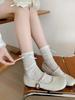 Lolita Lace Frill Mid-Calf Socks with Bow Ribbon - White Ballet Style JK Knee-Highs for Spring & Autumn