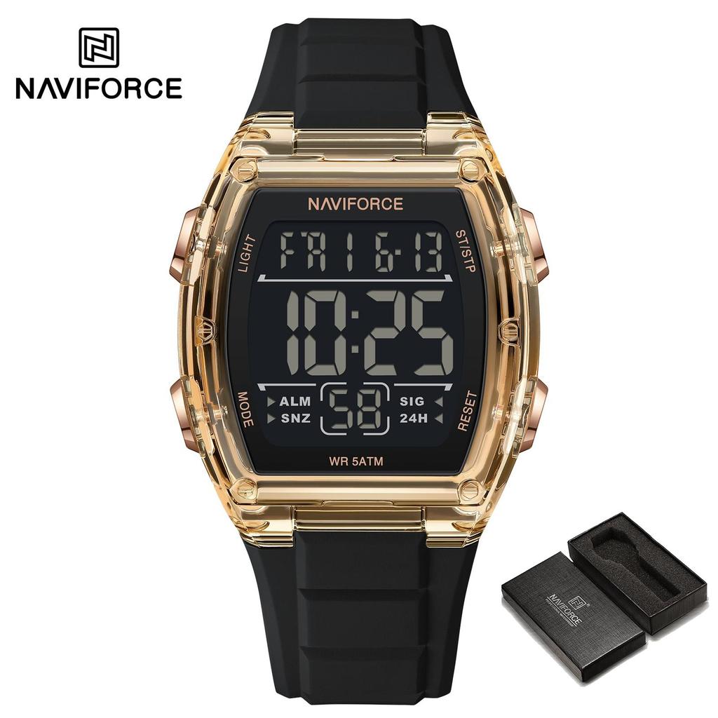 Naviforce Original Outdoor Men Boys LCD Digital Watch Calendar Chronograph Waterproof Night Pattern Silicone Strap Casual Fashion Watch NF6106