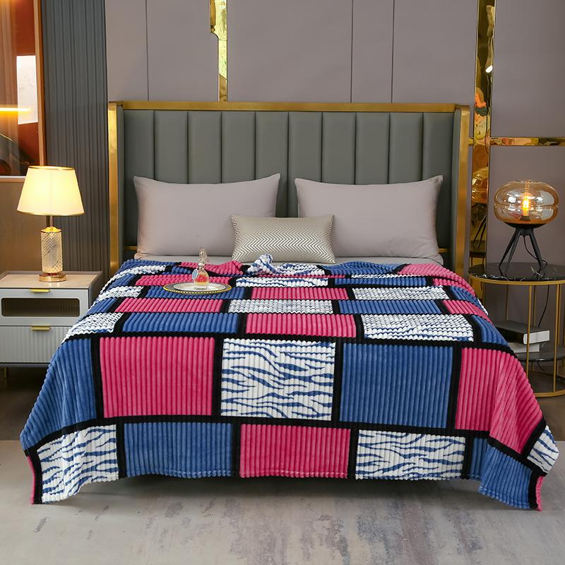 High-quality Milk Velvet Blanket with Geometric Square Print, Suitable for Bed, Travel, and Car Use. Made of Soft and Comfortable Polyester Fabric