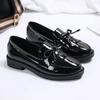 Women's  New Thick Soled Patent Leather Casual Single Shoes Fashionable and Versatile British Style Flat Leather Shoes