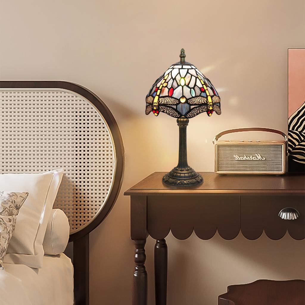 Современная настольная лампа из витражного стекла, хрустальная настольная лампа в стиле кровати, настольная прикроватная ночная лампа ручной работы, настольные лампы 'Синяя стрекоза'