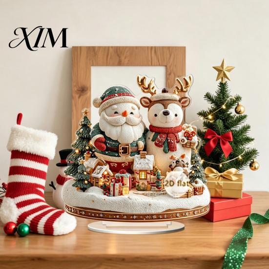 Christmas Tree Hanging Ornaments Village Houses Table Decoration, Snow Scene Patterns 2D Acrylic Festive Window Decorations Ornament, Decorative