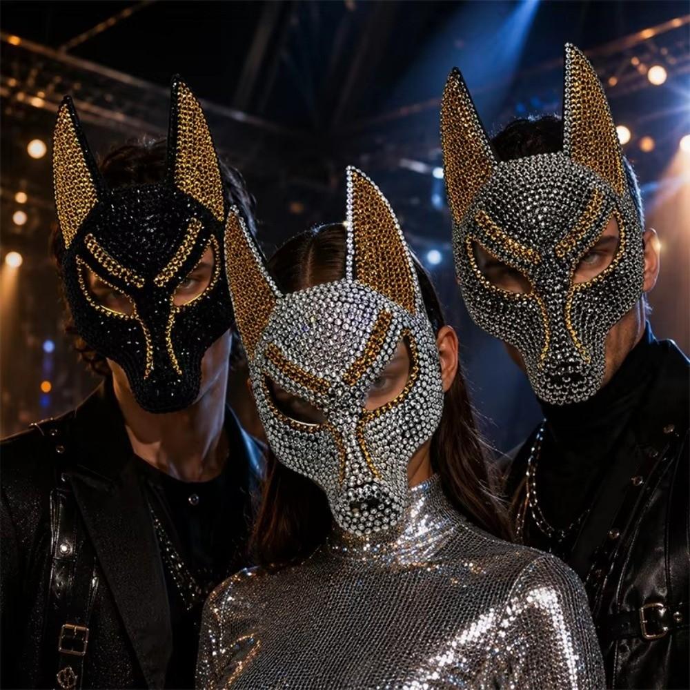 Wolf Head Shape Rhinestone Wolf Head Mask Masquerade Costume Mask Halloween Parties