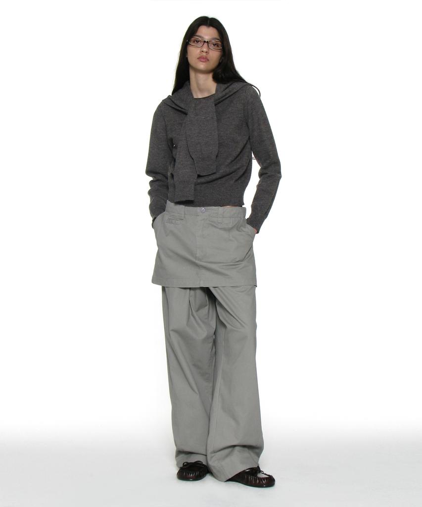 PARTIMENTO WOMEN Layered Sleeve Knit Crew Neck_Charcoal Melange